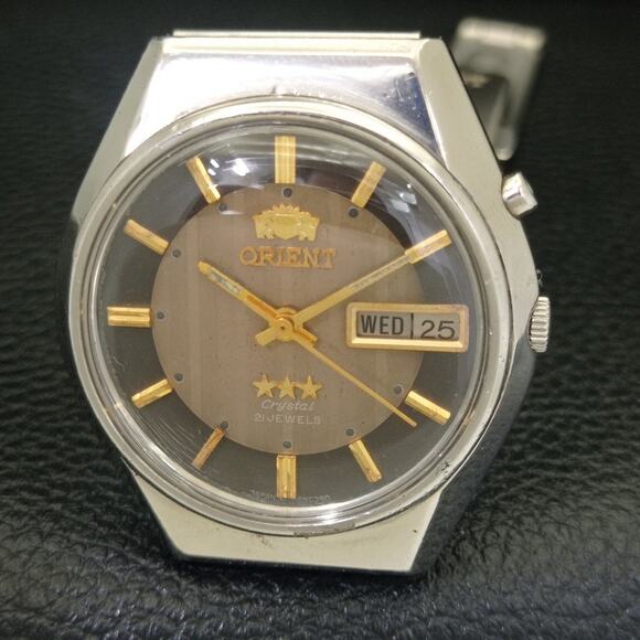 Vintage 1987 Orient Automatic Mens Silver Watch W/daydate & Gold accents - Picture 3 of 10